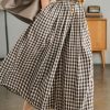 Women's Cotton Linen Pants Elastic Waist Plaid Gingham Wide Leg Capri Palazzo Pants