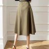 Women's High Waist A-Line Skirt with Belt Office Work OL Big Swing Midi Skirts
