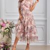 Women's Bohemian Floral Print Net Yarn Cascading Ruffle Dress Summer Beach Party Prom Dresses