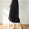 Women Vintage Solid High Waist Long Pleated Skirt Elegant Office Wear A-Line Ladies Skirts