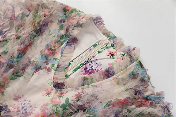 Women's Bohemian Floral Print Summer Beach Wedding Guest Party Dress Cascading Ruffle Net Yarn Maxi Dresses