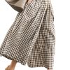 Women's Cotton Linen Pants Elastic Waist Plaid Gingham Wide Leg Capri Palazzo Pants