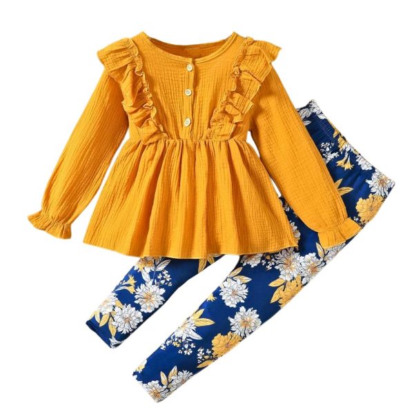 Kid Toddler Girl Clothes Bowknot Ruffle Sleeve Top Floral Allover Pants 3-9 Years Fall Outfit Set