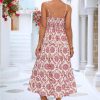 Bohemian Floral Sundress Women Sleeveless Strap Dress with Bowknot Folds Cut Out Summer Beach Casual Maxi Dress