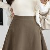 Women Knee Length Grace Loose High Waist Office Work OL Midi A-Line Skirt