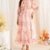 Women's Vintage Floral Print Maxi Dress High Waist Casual Beach Vacation Party Dresses