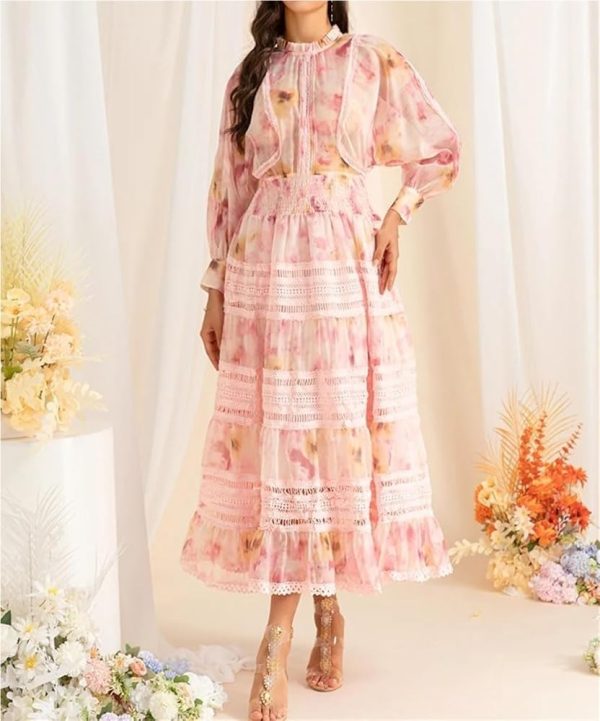 Women's Vintage Floral Print Maxi Dress High Waist Casual Beach Vacation Party Dresses
