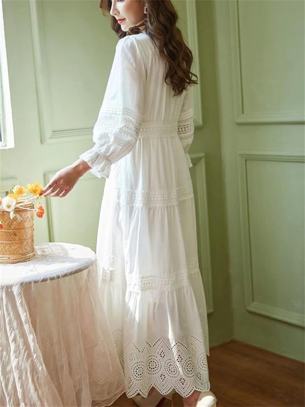 Classic Lace Maxi Dress Women Bohemian Hollow Out A Line Skirt Elegant White Casual Long Dresses