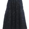 Women's 3D Floral Maxi Skirt, Elastic High Waist Ruffled Hem A-Line Skirt
