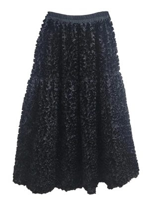 Women's 3D Floral Maxi Skirt, Elastic High Waist Ruffled Hem A-Line Skirt
