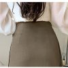 Women's Mid Length Skirts Vintage High Waist Buttons Decoration A-Line Long Skirts