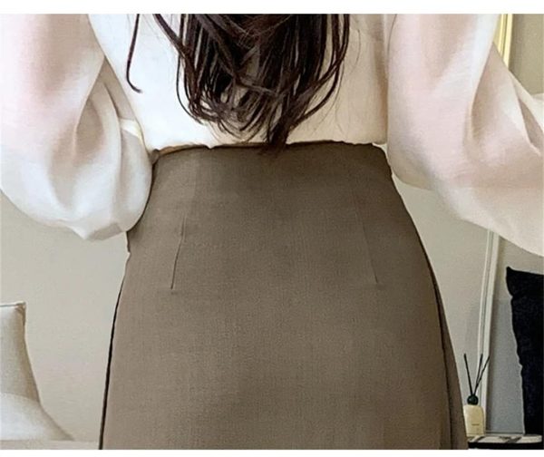 Women's Mid Length Skirts Vintage High Waist Buttons Decoration A-Line Long Skirts