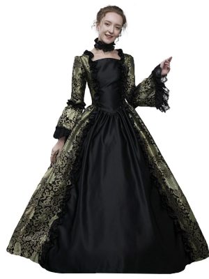 18th Century Women's Rococo Ball Gown Renaissance Floral Jacquard Long Gothic Victorian Dress Masquerade Party Costumes