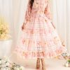 Women Vintage Printing High Waist Dress Party Vacation Beach Sundress Flowy Midi Bohemian Casual Dresses