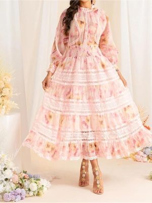 Women's Vintage Floral Print Maxi Dress High Waist Casual Beach Vacation Party Dresses