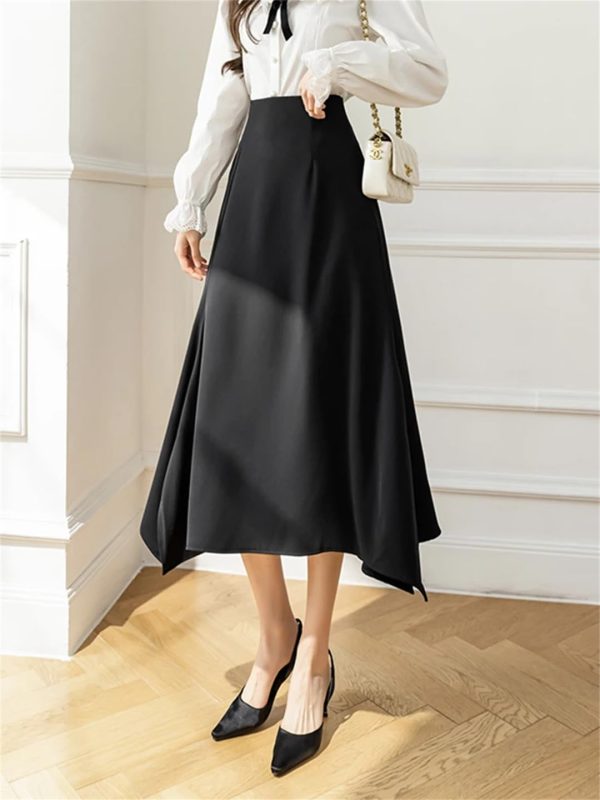 Women Irregular Skirt Long High Waist Office OL Work Midi Skirts