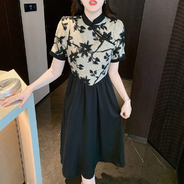 Chinese style retro modified cheongsam floral dress temperament long skirt