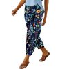 Cotton Casual Capri for Women Elastic High Waisted Loose Lantern Tapered Harem Pants with Pockets