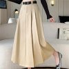 Women Mid Length Skirt High Waist A-Line Large Swing Umbrella Skirt OL Knee Length Suit Pleated Long Skirt