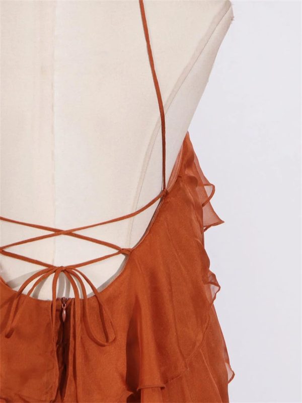 Women Camisole Sleeveless Backless Spliced Appliques High Waist Long Solid Retro Slimming Elegant Dress