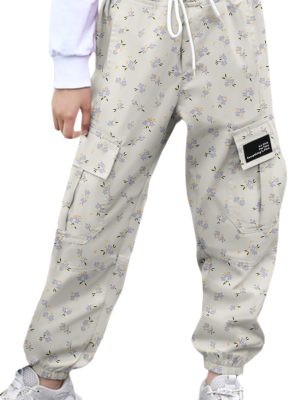 Girls&Womens Printed Cargo Pants Elastic Waist Lightweight Outdoor Jogger Pants, 6 Years - XX-Large