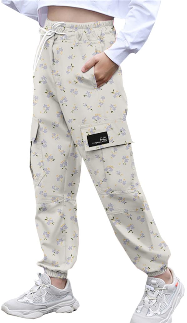 Girls&Womens Printed Cargo Pants Elastic Waist Lightweight Outdoor Jogger Pants, 6 Years - XX-Large