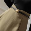 Women's High Waist A-Line Skirt with Belt Office Work OL Big Swing Midi Skirts
