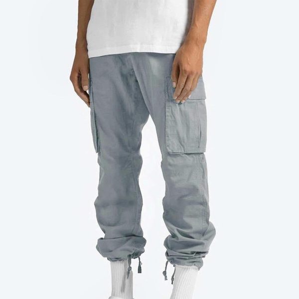 Men Solid Casual Multiple Pockets Outdoor Straight Type Fitness Pants Cargo Pants Trousers, 01-gray, 5X-Large