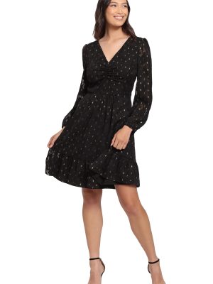 Women's V-Neck Ruched Waist Tiered Skirt Dress