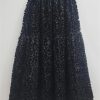 Women's 3D Floral Maxi Skirt, Elastic High Waist Ruffled Hem A-Line Skirt