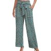 Women Summer Casual Wide Leg Pants High Waisted Elastic Tie Knot Boho Beach Trousers with Pockets