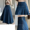 Women Pleated Jeans Skirts Vintage High Waist Long Washing Straight Loose Denim Midi Skirts