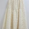 Women's 3D Floral Maxi Skirt, Elastic High Waist Ruffled Hem A-Line Skirt