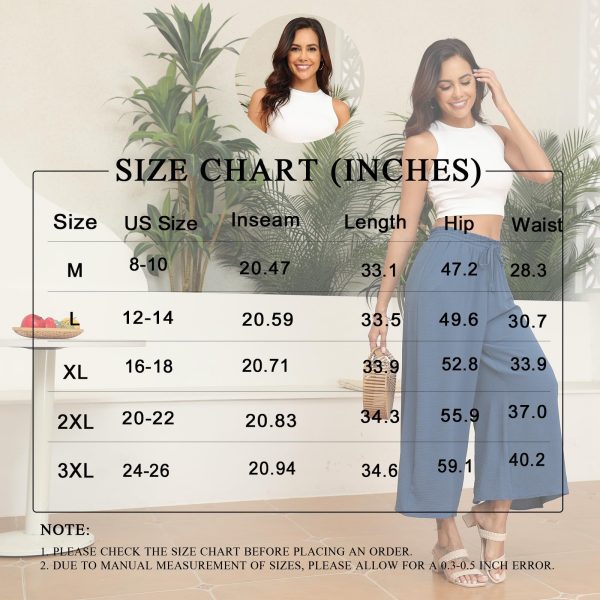 Womens Capri Pants Wide Leg High Waisted Palazzo Lounge Pants Drawstring Casual Trousers with Pockets