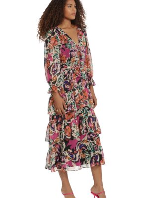 Women's V-Neck Tiered Skirt Maxi Day Dress Event Party Night Out Guest of