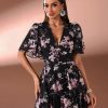 Summer Casual Dresses for Women 2024 Spring Fashion Boho V Neck Long Sleeve Ruffle Floral Print Elegant Maxi Dress