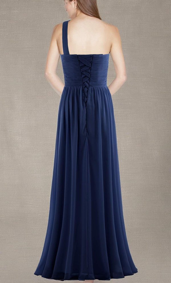 Women's Pleat Chiffon One Shoulder Bridesmaid Dresses Long Evening Dress Formal Wedding Party Dress
