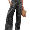 Womens Elastic High Waisted Palazzo Pants Casual Wide Leg Long Lounge Pant Trousers with Pocket