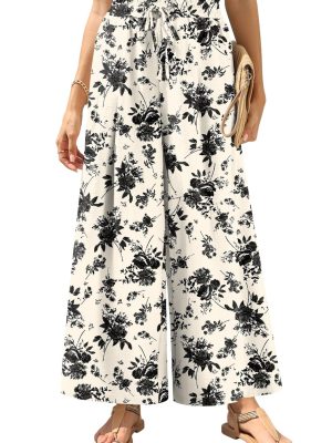 Palazzo Pants for Women Dressy Casual Wide Leg Slacks Elastic Waist with Pockets