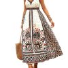 Bohemian Backless Spaghetti Strap Maxi Dress Ethnic Print Trendy Vacation Casual Long Dress for Women Summer Style