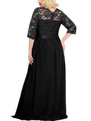 Women's Formal Floral Lace Plus Size Wedding Maxi Dress