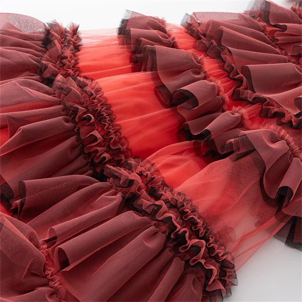 Women Runway Designer Short Sleeve Wood Fungus Ruffled Edge Layered Elegant Cake Bohemian Dress
