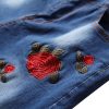 Men's Floral Embroidered Skinny Ripped Jean Pants Regular Fit Straight Jeans Vintage with Broken Holes Denim Trousers (Navy