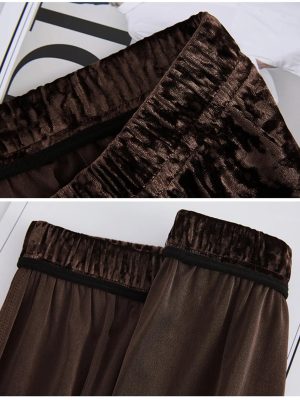 Womens Fleece A-Line Long Skirts Elegant Solid Color High Waist Mid Length Skirts