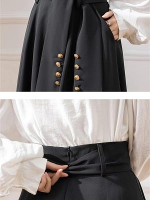 Women Vintage Elegant Big Swing Maxi Skirt High Waist Bandage Belt Cute Umbrella A-Line Long Skirts