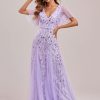 Women's Sequin Sparkly V-Neck Short Sleeve Maxi Evening Dress 00734