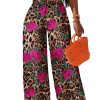 Women's Boho Palazzo Pants Leopard Floral Print High Waisted Wide Leg Baggy Casual Vacation Long Trousers