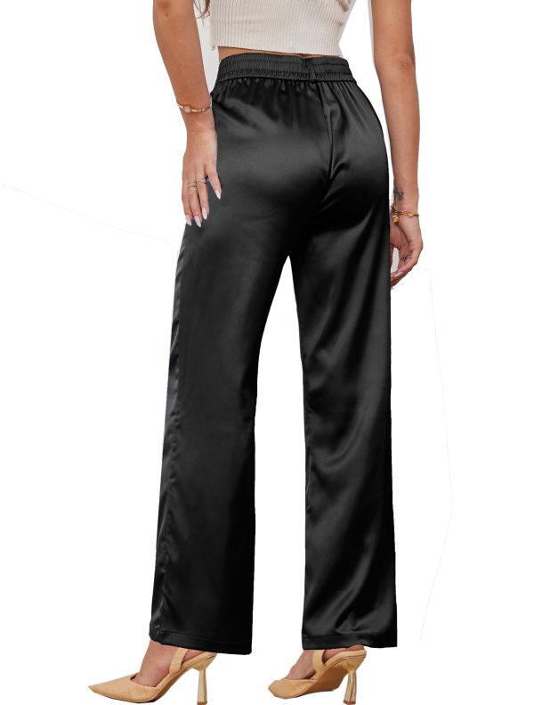 Women's Wide Leg Satin Silky Casual Dress Cocktail Party High Waist Pants