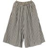 Women's Cotton Linen Pants Elastic Waist Plaid Gingham Wide Leg Capri Palazzo Pants