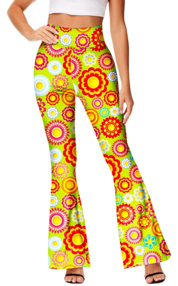 Women's High Waist Stretch Bell Bottom Slim-Fit Flare Leg Hippie Pants